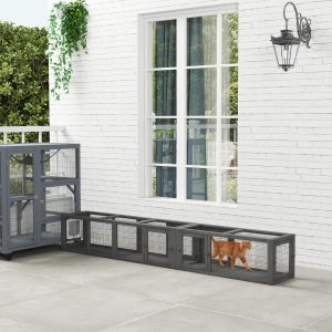 Wooden 98" Cat Tunnel for Outdoor with Combinable Design 8 Doors Dark Gray - cat toy product photo