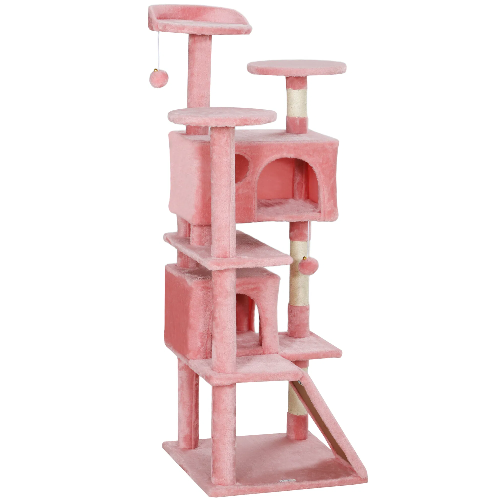 54″ Cat Tree, Multi-Level Cat Tower with Scratching Posts, Cat Condos, Bed, Platforms, Ramp, Toy Ball, Pink 54" Cat Tree Multi-Level Cat Tower with Scratching Posts Cat Condos Bed - cat toy product photo