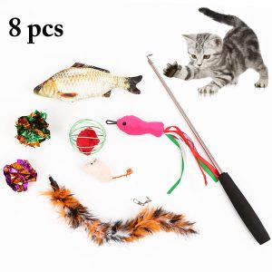 cat toy telescopic rod combination set catnip fish - cat toy product photo