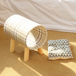 Modern elevated striped cat tunnel with cushion bed - cat toy product photo