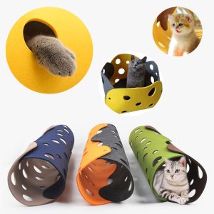 Cat Tunnel Cat Toy Felt Pom Splicing Deformable Kitten Nest Collapsible - cat toy product photo