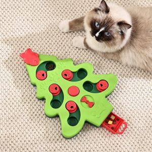 Christmas Tree Cat Puzzle Feeder Slow Feeder Bowl Interactive IQ Training - cat toy product photo