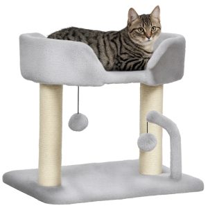 42cm Indoor Cat Tree,with Toy Balls,Sisal Scratching Post-Light Grey - cat toy product photo