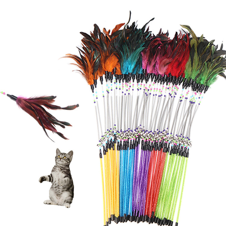 Spring bells, color beads, cat stick, feather cat stick, cat supplies, cat toys Spring bells color beads cat stick feather cat stick cat supplies cat toys - cat toy product photo