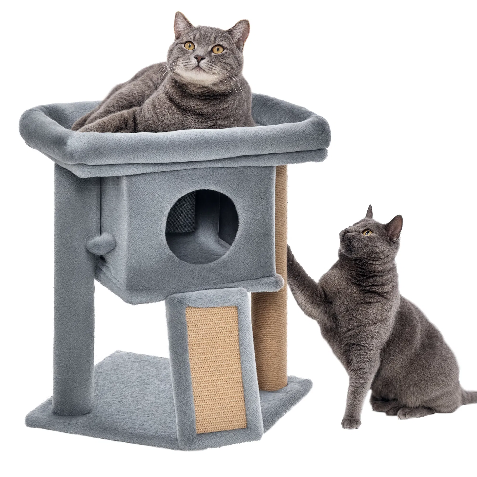 Cat Tree, Small Cat Tower with Perch, Scratching Post, Cat Condo, Toy Ball for Kitty, Indoor Use, Grey Cat Tree Small Cat Tower with Perch Scratching Post Cat Condo Toy Ball for - cat toy product photo