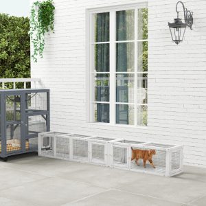Wooden 98" Cat Tunnel for Outdoor with Combinable Design 8 Doors White - cat toy product photo