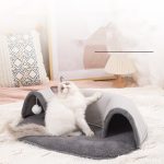 Cat Tunnel With Soft Plush Attached Mat And Hanging Ball - cat toy product photo