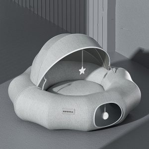 Round Cat Tunnel Nest Bed With Partial Cover And Summer Mat - cat toy product photo