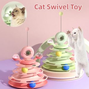 4 Levels Cat Toy Tower Turntable Roller Balls Toys Interactive Intelligence - cat toy product photo