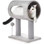 Gray Indoor Cat Tree With Hanging Ball 20.5Cat Tree With Tunnel Bed And - cat toy product photo