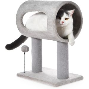 Gray Indoor Cat Tree With Hanging Ball 20.5Cat Tree With Tunnel Bed And - cat toy product photo