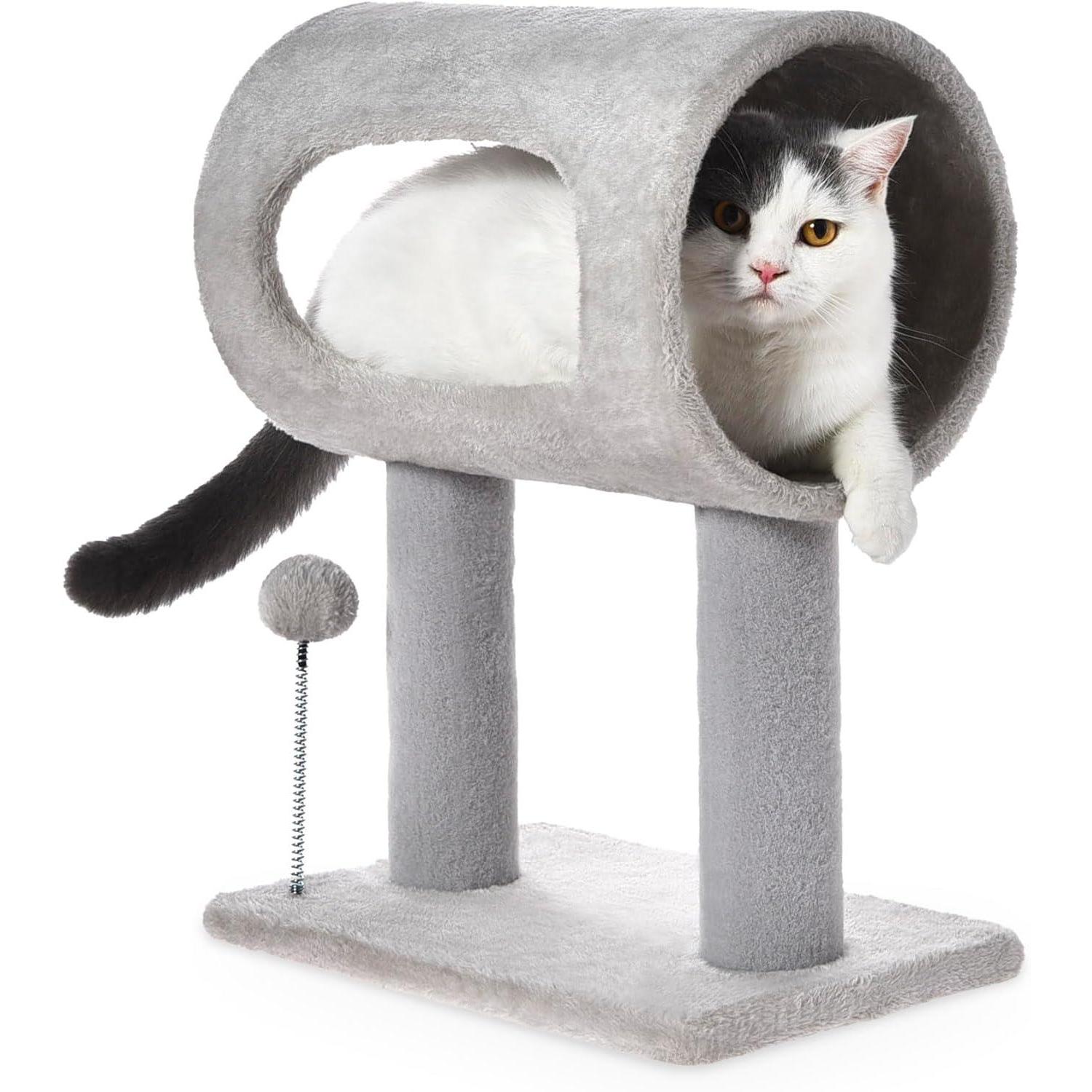 Gray Indoor Cat Tree With Hanging Ball 20.5Cat Tree With Tunnel Bed And Scratching Post Cat Tower Gray Indoor Cat Tree With Hanging Ball 20.5Cat Tree With Tunnel Bed And - cat toy product photo