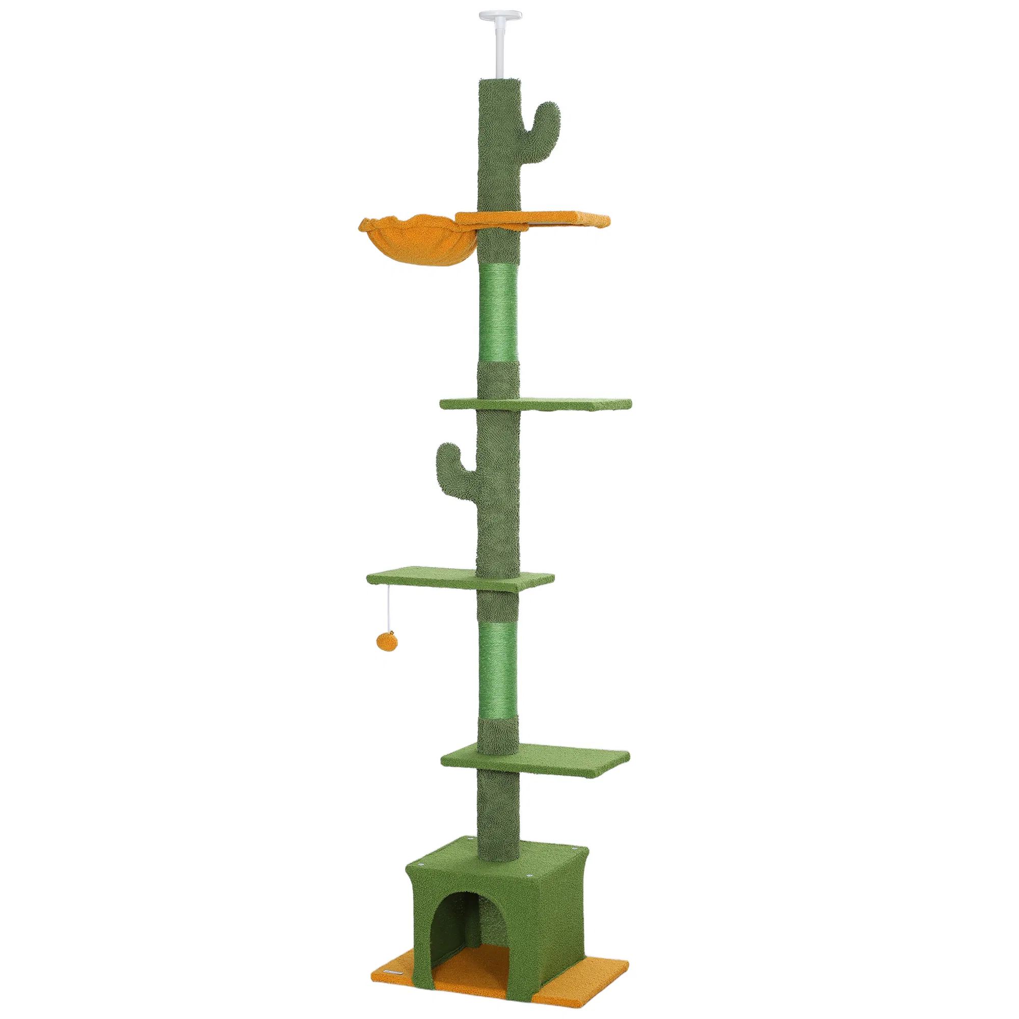 Floor to Ceiling Cat TreeTower with 90.5″-108″ Adjustable Height, Scratching Posts, Hammock, Comdo, Toy Ball, Green Floor to Ceiling Cat TreeTower with 90.5"-108" Adjustable Height Scratching - cat toy product photo