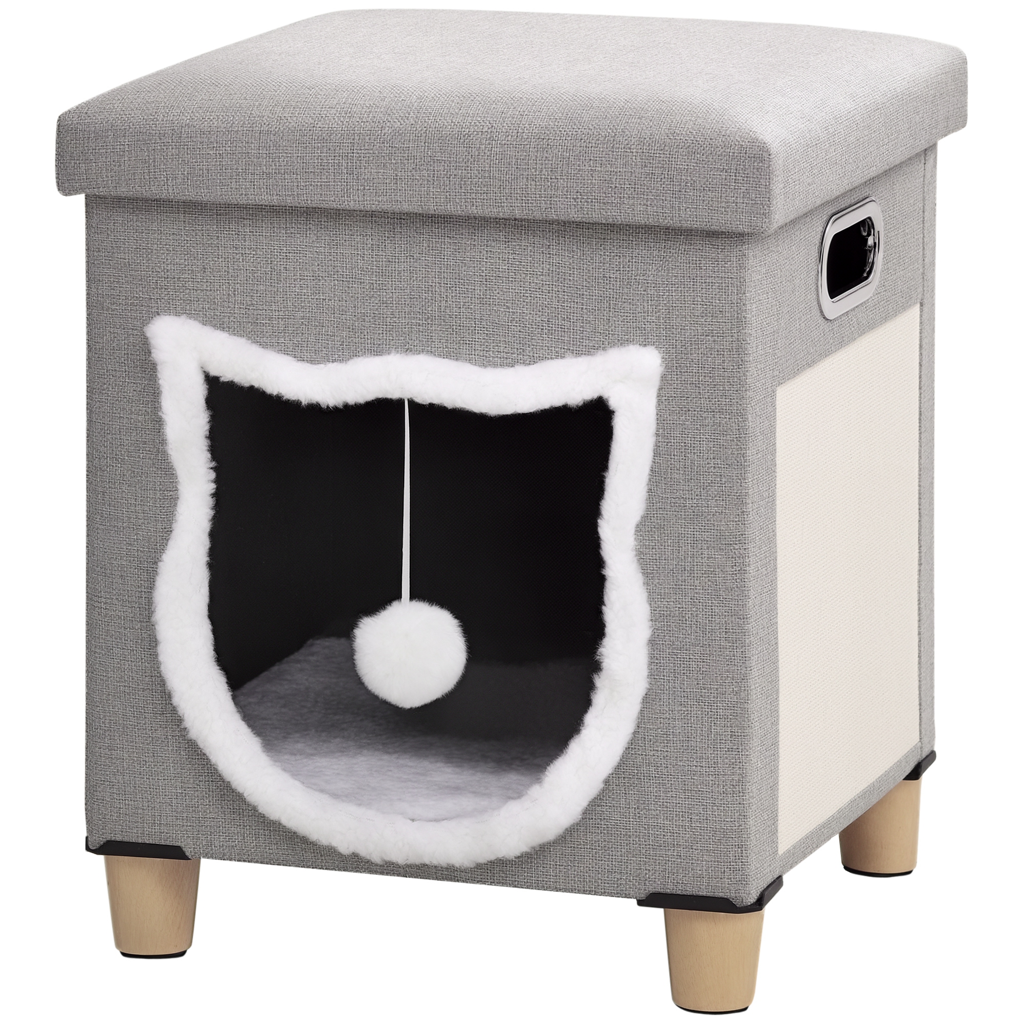 Cat House Cave,Cat Bed Cube With Scratching Pad,Soft Detachable & Washable Cushion,Toy Ball,for Indoor Kittens,Grey Cat House Cave,Cat Bed Cube With Scratching Pad,Soft Detachable & Washable - cat toy product photo
