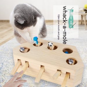 Cat Toy Whac-a-mole Interactive Puzzle Solid Wood Cat Toy - cat toy product photo