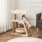 Cat Tree Tower,with Scratching Posts,Pad,Bed,Perch,Toy Ball-Light Brown - cat toy product photo