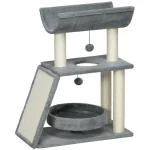Small Cat Tree with Perch Scratching Posts Pad Bed Toy Balls Light Grey - cat toy product photo