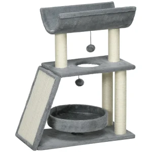 Small Cat Tree with Perch Scratching Posts Pad Bed Toy Balls Light Grey - cat toy product photo