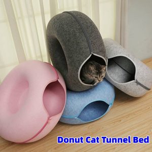 Donut Cat Tunnel Bed Pets House Natural Felt Pet Cat Cave Interactive Toys - cat toy product photo