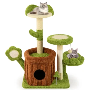 36" Jungle Theme Cat Tree - Washable Peach Skin Sisal Scratching Post & - cat toy product photo