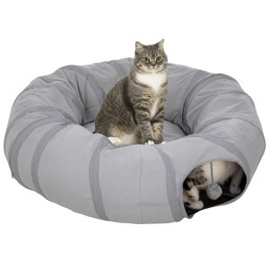 2-in-1 Gray Cat Tunnel Bed with Ball & Peek Hole - catalog product photo